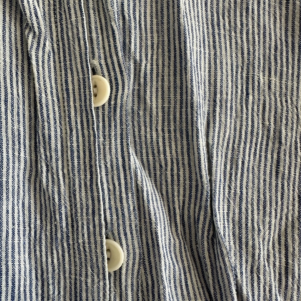 Poetry Heavyweight Linen Blue Striped Button-Front Dress Mandarin Collar - Picture 5 of 7